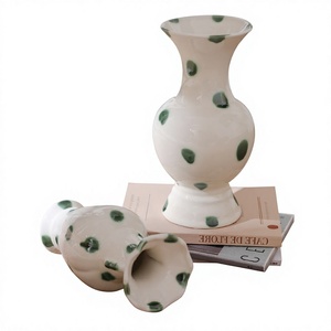 Nuevo Florero de Cerámica con Diseño de Flor de Loto y Puntos Verdes, Estilo Chino, Hecho a Mano, Estilo Vintage, Arreglo Floral de Alta Gama, Retro - Product Image 2