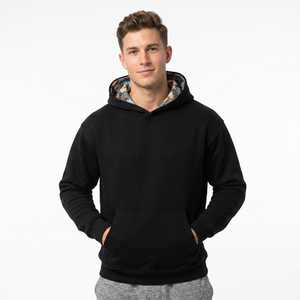 Sweat-shirt à capuche noir pour homme, coupe classique, couleur unie, en molleton, décontracté, avec poche, en coton tricoté, pour l'automne - Product Image 1