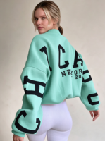 Sweat-shirt oversize pour femme à col montant, imprimé 3D en relief, en molleton de coton, pull décontracté