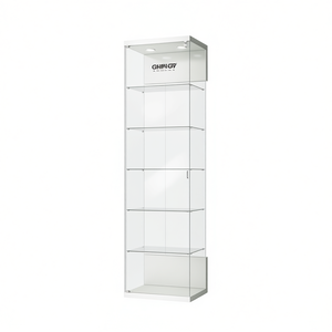 Vitrina Moderna de Vidrio 60x40x210cm, Puertas con Bisagras y Cerradura en Blanco Brillante, 5 Estantes, Iluminación LED Superior - Product Image 2