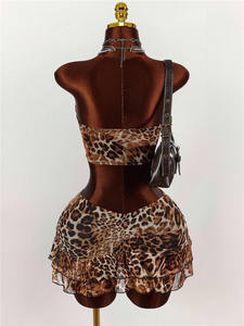 Ensemble 2 pièces léopard transparent pour femme – Hauts bustier et jupe assortis sexy pour l'été – Tenues moulantes extensibles pour la nuit - Product Image 3