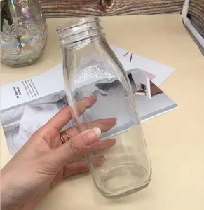 Прозрачная стеклянная бутылка для молока объемом 17 унций практически небьющаяся с толстыми сторонами квадратной формы