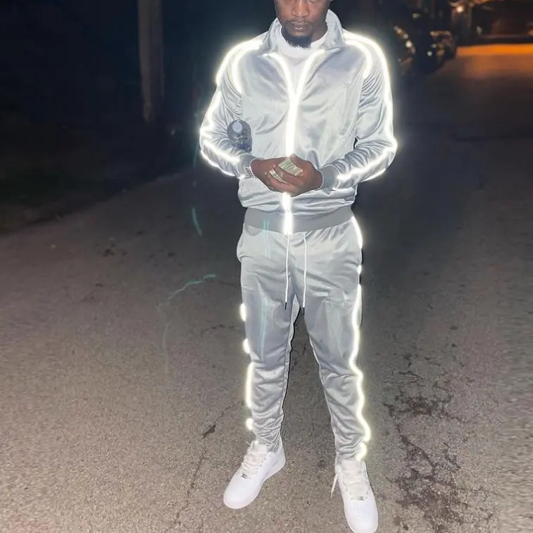 Custom Logo 3m Reflective Jogger Set Men Track Suit Tracksuit Set Slim Fit Zipper Two Piece Men's Tracksuit