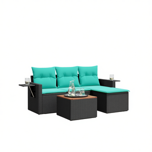 Black Poly <b>Rattan</b> Garden <b>Sofa</b> Set With Cushions 4 Seater Outdoor Furniture Contemporary Design - Product Image 1