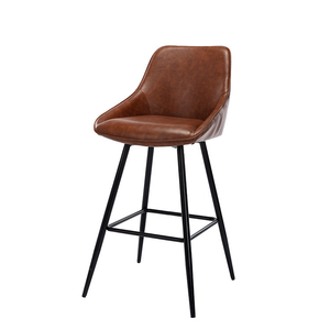 Chaise de bar en acier avec barre en métal et revêtement en cuir PU marron pour café et restaurant - Product Image 4