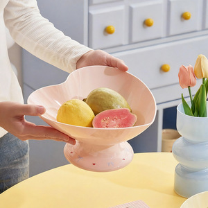 Heart Shaped Fruit Plate Creamy Yellow Cherry Blossom Pink <b>Plastic</b> Coffee <b>Table</b> Dish Household Daily Necessities - Product Image 2