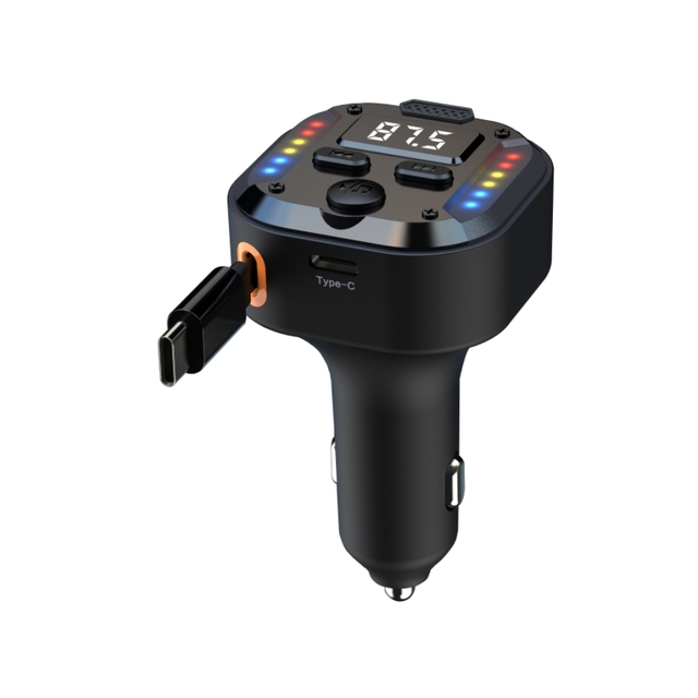 C69 Retractable Charging Cable Car Charger PD30W QC3.0 Phone Charger Hands-Free FM Transmitter