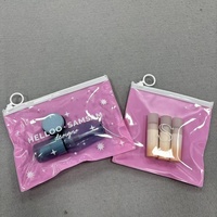 Bolsas de Plástico PVC Personalizadas, Color Rosa por Delante y Transparente por Detrás, para Empacar Joyería y Cosméticos, Bolsa Pequeña con Cierre y Logotipo