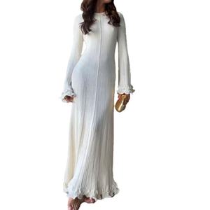 Robe longue élégante pour femme, col rond, manches longues, tricotée, taille haute, coupe ajustée, style OEM personnalisé - Product Image 1