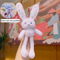 Porte-clés en peluche lapin personnalisé OEM avec oreilles extensibles, breloque de sac lapin floral mignon, jouet interactif anti-stress, cadeau promotionnel en gros