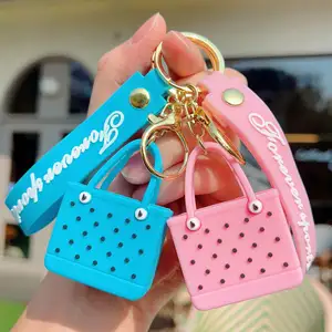 Hot Sales 9 Colors EVA Beach Hole Bag Keychain Fashion Seaside Basket PVC Rubber Pendant