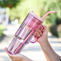 Tasse de paille en plastique écologique de grande capacité de style coréen avec pailles à boire directes pour les filles de sports de plein air allant au lave-vaisselle