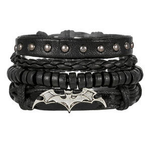 Ensemble de bracelets tressés en PU style punk avec pendentif chauve-souris pour homme, bijoux superposés, cadeau d'Halloween - Product Image 4