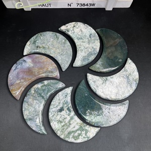Venta al por mayor de cristal natural pulido encabezado piedra <span class=keywords><strong>verde</strong></span> musgo ágata cristal Lunas para la decoración del hogar - Product Image 2