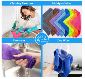 Paños de Limpieza de Microfibra, 8 Colores, Suaves, Sin Pelusas, 11.5 x 11.5 Pulgadas, para Uso en el Hogar, Baño y Automóvil - Suministros de Limpieza Húmeda/Seca - Product Image 3