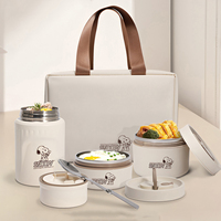 Ensemble de boîtes à lunch Snoopys en acier inoxydable 304, 4 pièces, conteneur alimentaire isotherme avec sac thermique