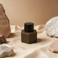 Pot à crème carré créatif avec couvercle sphérique - Emballage cosmétique en céramique marron mat, flacons de soin de la peau de luxe