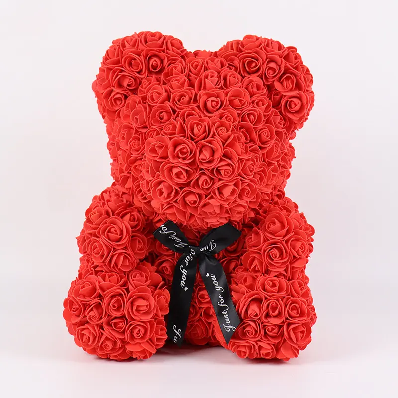 Jinmai 25CM 40CM PE Foam Artificial Rose Bear With Gift Box Wedding Rose Bear Flowers