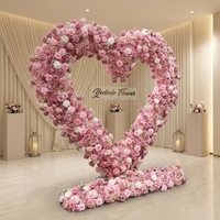 Arche florale artificielle en soie rose en forme de cœur pour mariage, toile de fond de cérémonie, décoration de scène, réutilisable et recyclable