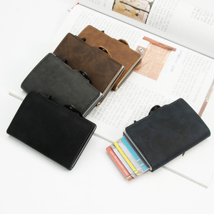 2023 Side Push Button Mens RFID Secure Anti-theft Bifold Pu Crazy Horse Leather <b>Wallet</b> Minimalist Aluminum Credit Card <b>Holder</b> - Product Image 6