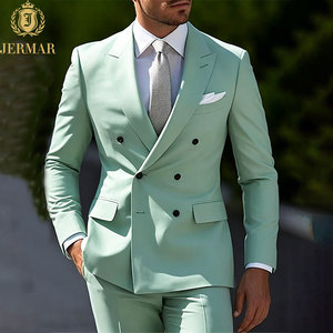 Ensemble de costumes deux pièces croisés <span class=keywords><strong>vert</strong></span> menthe pour <span class=keywords><strong>homme</strong></span>, collection Printemps Frais, idéal pour les mariages en plein air au printemps - Product Image 1