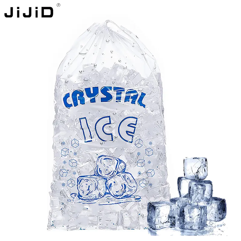 JiJiD Clear Poly Printed Plastic Drawtape Packing Ice Bags With Drawstring