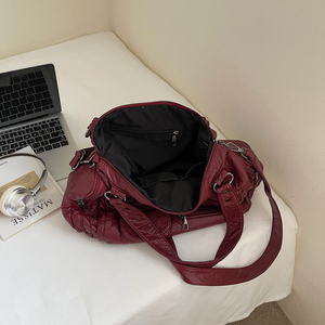 Grote Capaciteit Retro Draagtas Y 2K Zachte Pu Lederen Motorfiets Handtas Voor Vrouwen Minimalistische Stijl Nationale Messenger Sling <span class=keywords><strong>Bag</strong></span> - Product Image 4