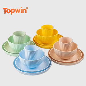 Juego de Vajilla de Paja de Trigo de 4 Piezas, Plato, Tazón, Taza, Irrompible, Ecológico, Estilo Americano, Resistente a la Decoloración, para Camping - Product Image 1