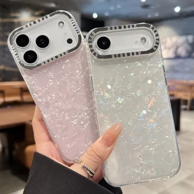 Luxury Shell Pattern Laser Phone Case for iPhone 11 12 13 15 14 16 17 Pro Max Air Plus Bling Glitter Bumper Protector Cover