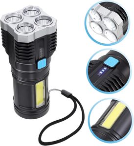 Lampe torche tactique LED rechargeable haute puissance en gros avec chargement USB, 1000+ lumens, étanche IP66, pour camping, en ABS - Product Image 1