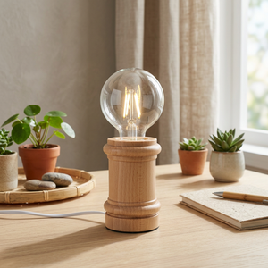 Lampe de bureau minimaliste en bois, support d'ampoule LED E27, petite taille, bois naturel, veilleuse de chambre, lampe de table décorative - Product Image 6