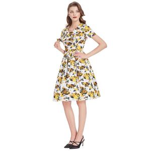 BPS02119 Delle Donne 2020 Nuovo <span class=keywords><strong>Vestito</strong></span> Cravatta Al Collo del Cotone Manica Corta A Pieghe A-Line Motivo Floreale Dell'annata Abiti Stampati - Product Image 2