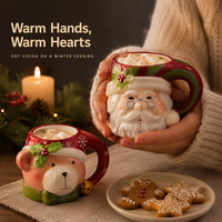 Ensemble de tasses à café de Noël en céramique 3D personnalisées, Père Noël et rennes, vente en gros de tasses à café de Noël