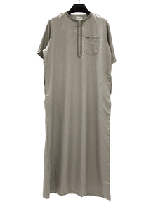 <b>Men's</b> Cotton <b>Thobe</b> Casual Maxi Dress Round Neck Short Sleeve Solid Color Breathable Loose Fit Daily Wear Middle East Style - Product Image 2