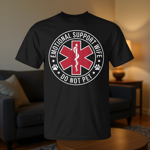 Camiseta Emotional Support Wife Do Not Pet para mujer, cuello redondo negro - Product Image 3