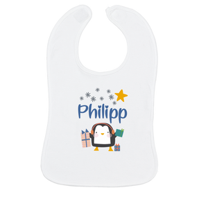 Bavaglino per neonati con nome stampato - Pinguino - Product Image 1