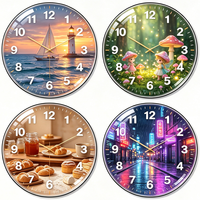 Horloge murale ronde personnalisée Art Déco en verre avec affichage à aiguilles mécaniques et mouvement silencieux pour salon et mariage