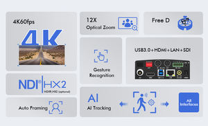 Caméra PTZ IP 4K60 PoE HDM1 3G-SDI sans DDP pour salles de conférence réunions d'église autres vidéos NDI HX3 UHD NDI diffusion IP - Product Image 2