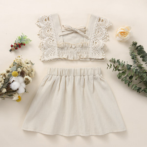 Nouvel ensemble de vêtements d'été pour bébé fille, design spécial, décontracté, en coton et lin, avec poignets en dentelle, plusieurs couleurs - Product Image 3