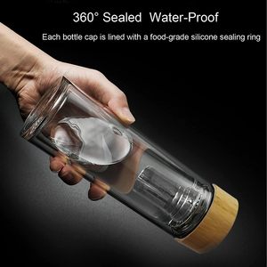 Botella Infusora de Té Ecológica de Vidrio de Borosilicato de Doble Pared de 14 oz con Filtro, Tapa de Bambú y Acero Inoxidable para Beber Directo - Product Image 5