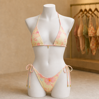 Maillot de bain personnalisé écologique à double doublure, avec accessoires amovibles, imprimé floral, ensemble bikini halter sans couture pour femme