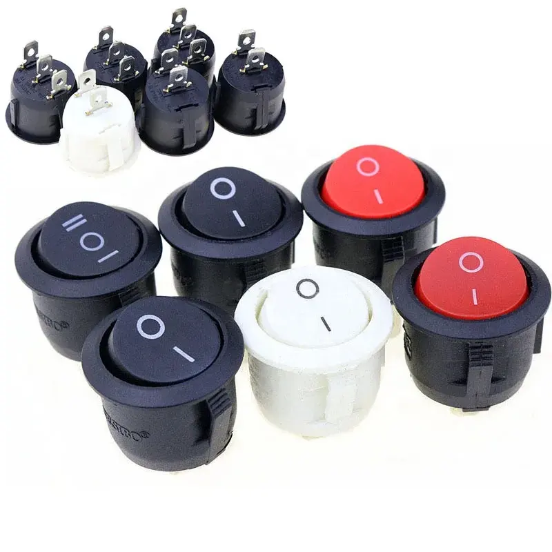 Sakelar pengalih rocker bulat hitam putih, merah 22mm 6A/250VAC 10A 125VAC tutup sakelar daya tali tombol tekan plastik
