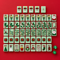 Jeu de Mahjong Américain Vert Menthe à Couche Unique, Motif Embossé Noël Père Noël Casse-Noisette, Tuiles de Mahjong pour Fêtes de Fin d'Année