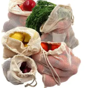 Saco de produtos reutilizáveis de frutas e vegetais para mercado ecológico premium 100% algodão de fábrica