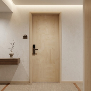 Ensemble de portes affleurantes en parquet avec placage en bois de teck à motif géométrique et cadre assorti - Product Image 3