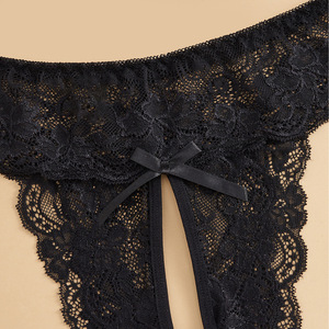 Ding Zhi Mei String sexy en dentelle noire semi-transparente taille haute pour femme Lingerie - Product Image 3