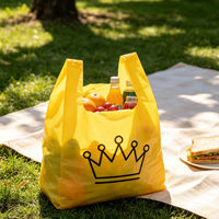 Sac de courses en plastique jaune imprimé couronne noire, jetable, imperméable, pour épicerie, emballage en gros