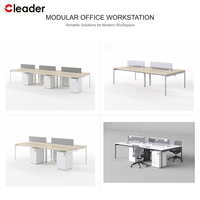 Banc de travail commercial 8 places en aluminium, poste de travail multi-personnes avec structure en tube carré d'acier, cloison acoustique et armoire mobile