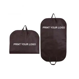 Borsa porta abiti da viaggio grigia con logo stampato personalizzato a buon mercato borsa porta abiti riutilizzabile in tessuto non tessuto ecologico per abiti da sposa