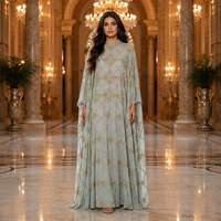Abaya brodée à col rond, manches cape, ornée de cristaux, robe longue fluide, jalabiya à sequins, kaftan, robe de mariée pour femmes